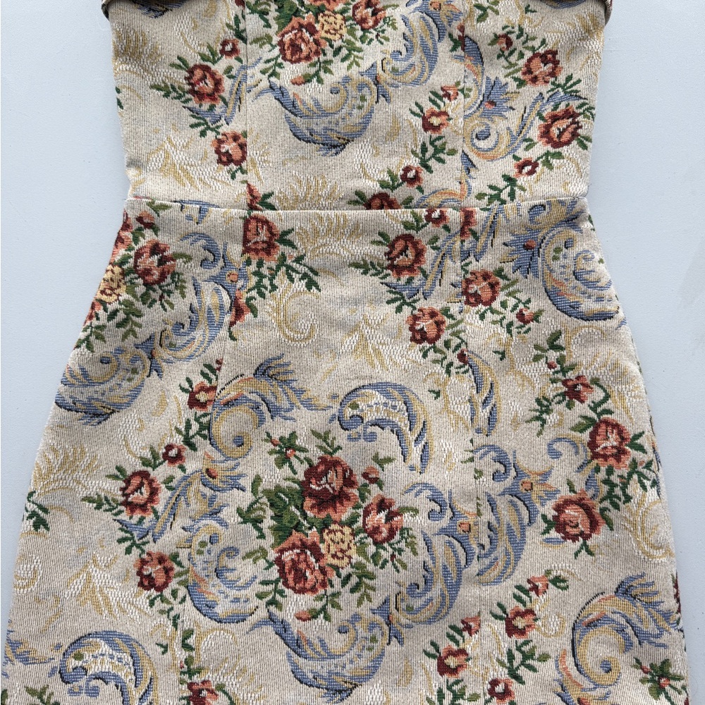 Edikted Floral Tapestry Mini Dress - Cream and Red